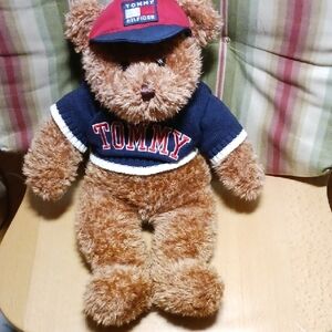 Tommy Hilfiger Brown Teddy Bear with Red Hat and Blue Sweater